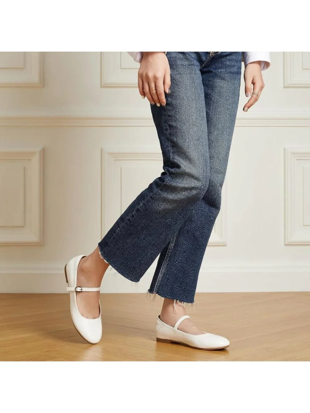 Women's White Ballet Flats Round Toe Comfort Straps Memory Foam Dressy Shoes